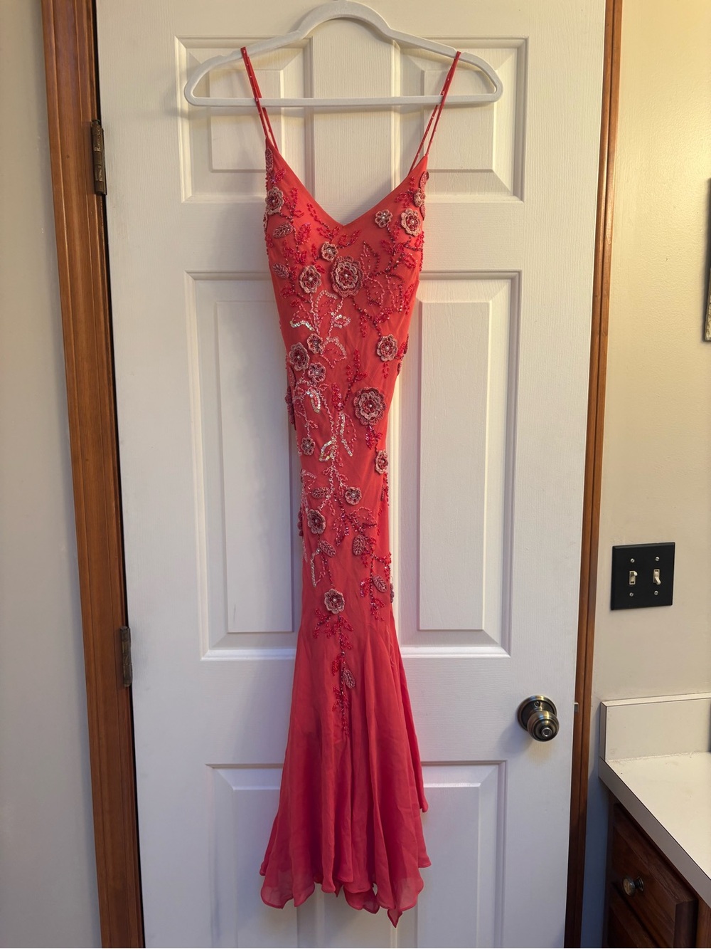 Sue Wong Coral Beaded Spaghetti-Strap Midi Dress - Picture 1 of 8